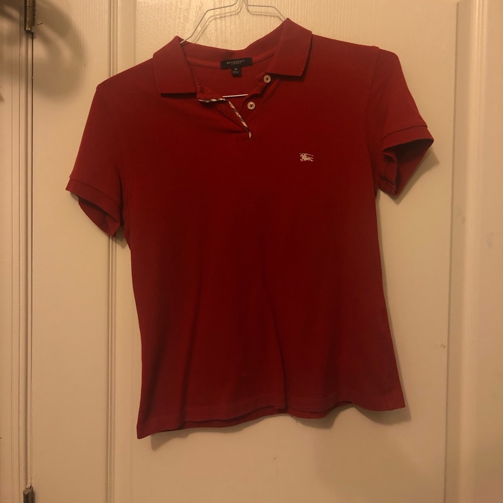 Red Burberry collared shirt